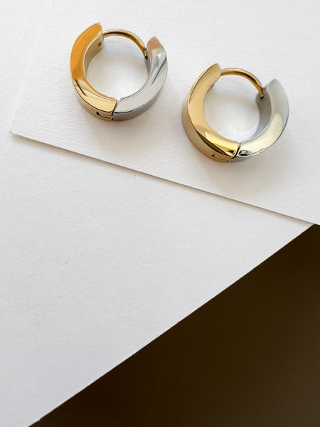 Two Tone Huggie Hoop Earrings