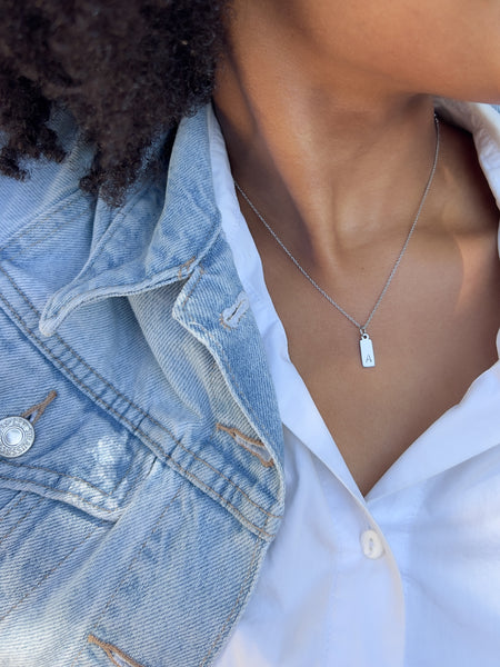 Dainty Rectangle Initial Necklace