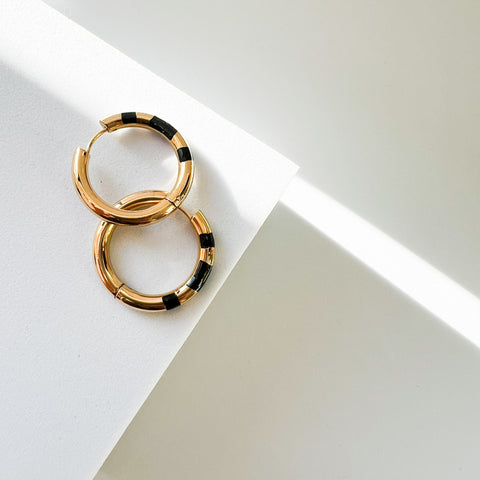 Black and Gold Hoop Earrings