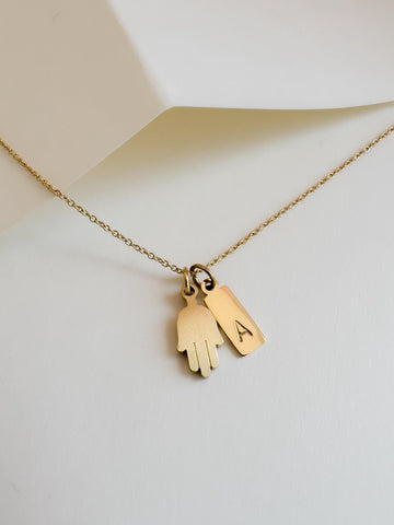 Personalized Hamsa Initial Necklace