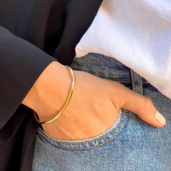 Wavy Gold Open Bangle