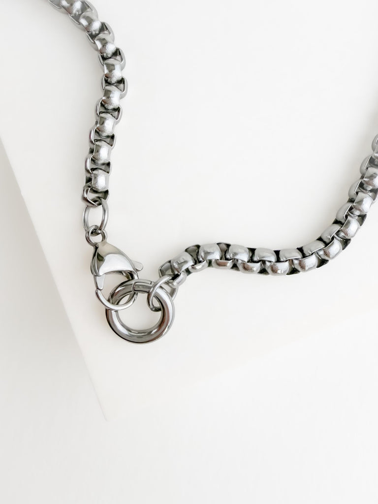 Personalized Silver Box Chain Charm Necklace