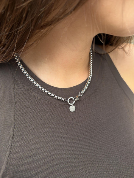 Personalized Silver Box Chain Charm Necklace